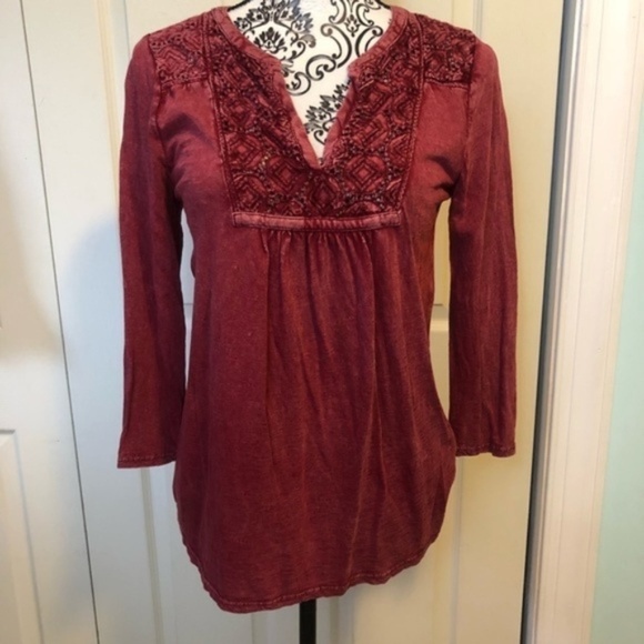 Lucky Brand Dark Red Boho Crochet Top S - Picture 1 of 7
